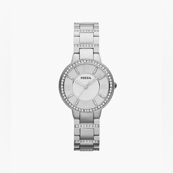 Virginia Silver Quartz Fossil Watch With Crystal Accents - Picture 1 of 15